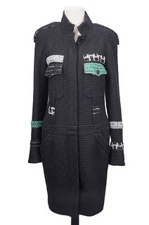 Chanel Black Tweed Knee Length Coat Size 42