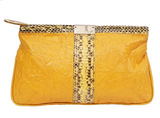 Jimmy Choo Golden Yellow Leather Python Clutch
