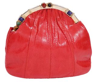 Judith Leiber Red Lizard Jeweled Bag