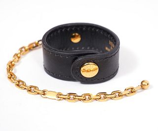 Hermes Black Leather Gold Chain Scarf Ring 2002
