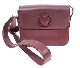 Cartier Burgundy Leather Messenger Flap Bag