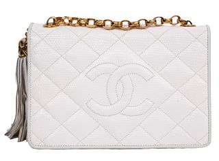 Chanel White Snakeskin Flap Bag Bijoux 1989