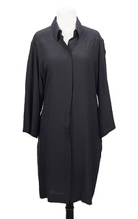 Hermes Black Silk Button Down Shirt Dress Size 42