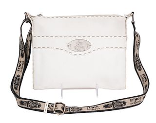 Fendi Selleria White Leather Messenger Bag