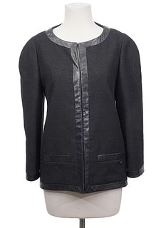 Chanel Black Woven Jacket Lambskin Trim Size 42
