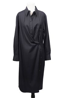 Hermes Black Wool Long Sleeve Wrap Dress Size 42