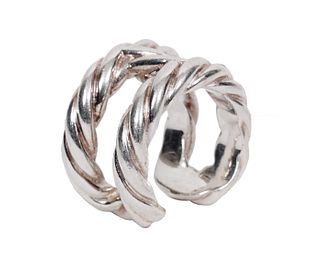 Hermes Sterling Silver Twisted H Ring Size 4.5