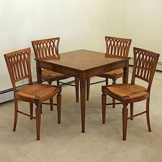 (5pc) BEACON HILL WALNUT BRIDGE TABLE AND CHAIRS
