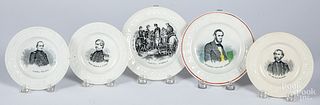 Five Staffordshire ABC plates