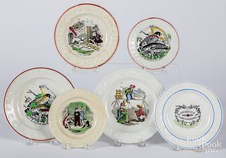 Six Staffordshire ABC plates