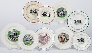 Nine Staffordshire ABC plates