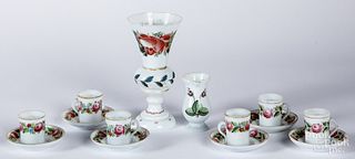 Group of enamel decorated opaque glass