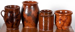 Four Pennsylvania redware jars and crocks