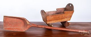 Painted shovel and doll cradle