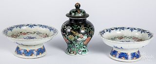 Chinese famille noir porcelain lidded urn, etc.
