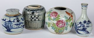 Three Chinese porcelain ginger jars, etc.