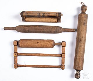 Four wood rolling pins, 19th c.