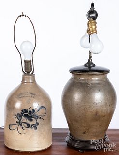 Two stoneware table lamps, 19th c.