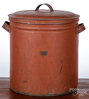 Red painted tin canister