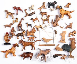 Collection of carved wood animals, 20th c.