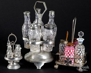 Three cruet sets to include a large pewter examples