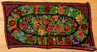 Floral hooked rug, early 20th