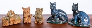 Pair of Stahl redware cats, etc.
