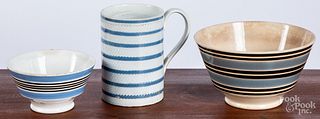 Two mocha bowls and a mug