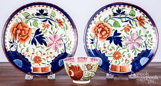 Two Gaudy Dutch double rose plates, etc.
