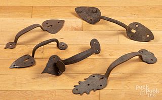 Five wrought iron thumb latches