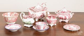 Group of red Staffordshire tea wares