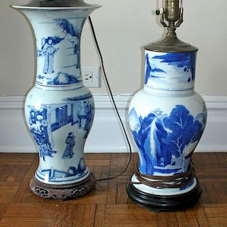 (2pc) BLUE AND WHITE PORCELAIN LAMPS