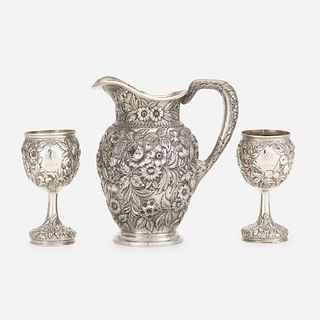 Samuel Kirk & Son, water pitcher and two goblets