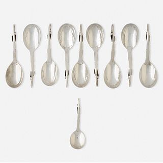 Georg Jensen, Ornamental spoons model 21, collection of ten