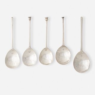 seal-top and slip-top spoons, collection of five