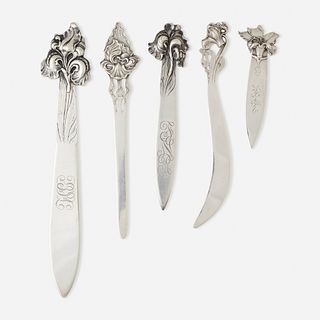 George W. Shiebler & Co., Art Nouveau letter openers, collection of five