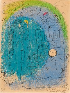 Marc Chagall (Russian/French, 1887-1985)      Mère et enfant devant Notre-Dame