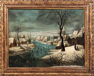 After Pieter Bruegel the Elder (Flemish, c. 1525-1569)      Winterlandschap met schaatsers en vogelknip