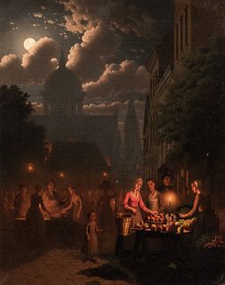 Johann Mongels Culverhouse (Dutch, 1820-1891)      Market Scene at Night
