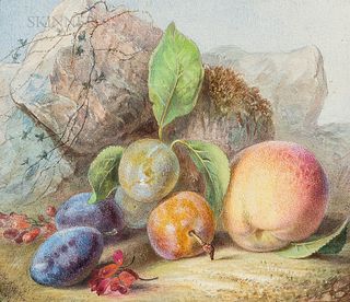 Continental School, 19th Century      Two Still Lives with Fruit: Peaches and Plums