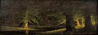 Harvey Joiner (American, 1852-1932)      Summer Scene: Rays of Light Across a Forest Brook
