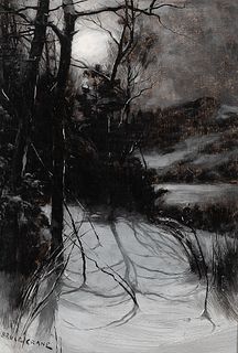 Bruce Crane (American, 1857-1937)      Moonlit Landscape in Winter