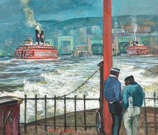 Cecil Crosley Bell (American, 1906-1970)      Red Ferry, Leaving Staten Island #2