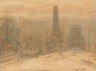 Johann Berthelsen (American, 1883-1972)      Riverside Church and General Grant's Tomb in Winter, New York