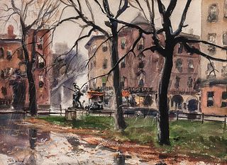 John Whorf (American, 1903-1959)      Spring Rain in the Back Bay/A Boston View