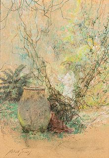 Abbott Fuller Graves (American, 1859-1936)      Woman and Garden Urn