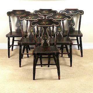 SIX AMERICAN PAINTED PINE FANCY CHAIRS