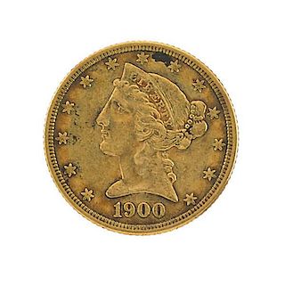 1900 $5.00 U.S. GOLD COIN