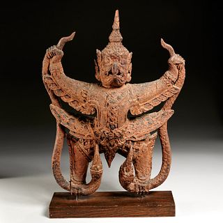 Large antique Thai carved wood Garuda