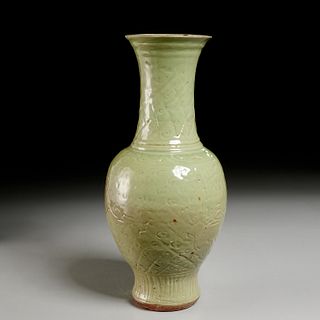Chinese carved Longquan celadon Phoenix-tail vase